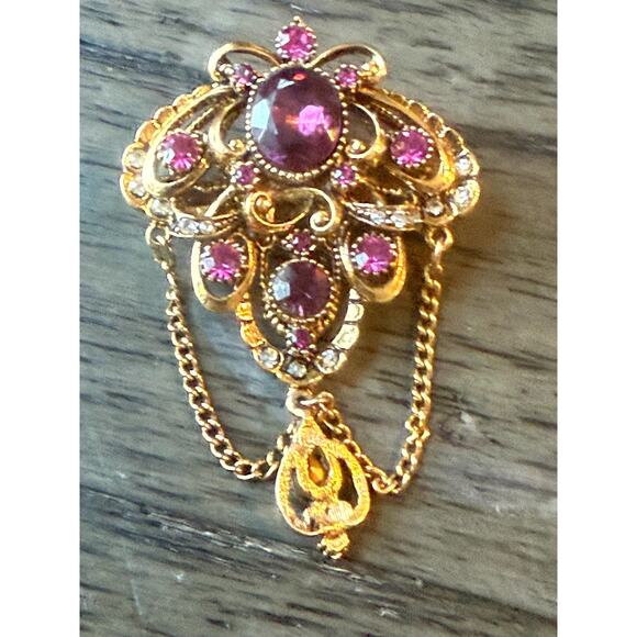 antique costume jewelry amethyst pin brooch signed by art made between 1950-1970 - Picture 3 of 5